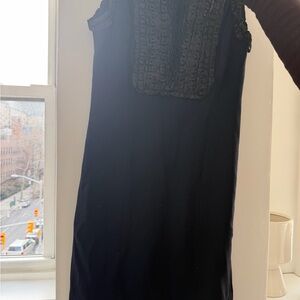 Black Sleeveless Dress with Textured Bib